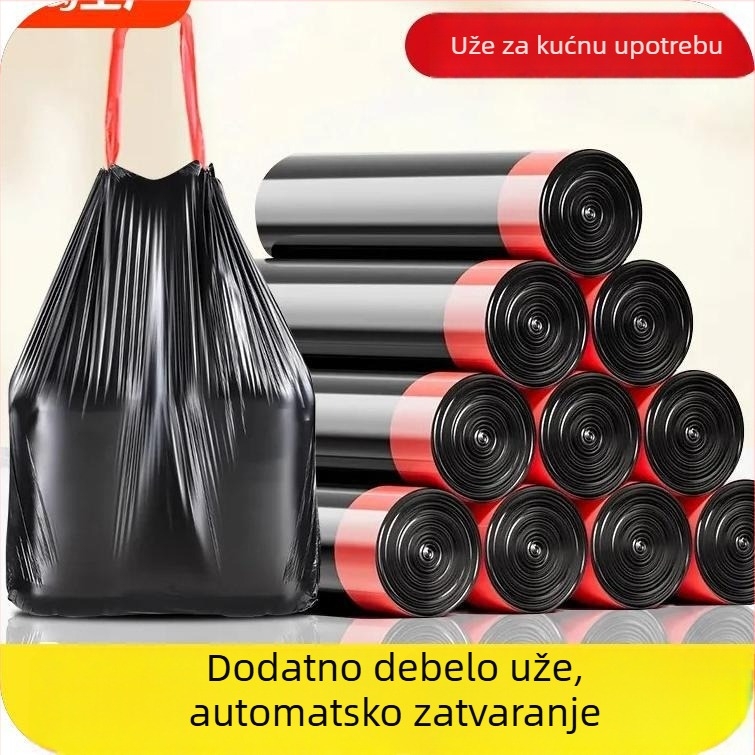 Vreća za smeće sa šnuralom, debela, velika, crna, plastična, za kućnu upotrebu, kuhinju i studentski dom, zatvaranje šnuralom