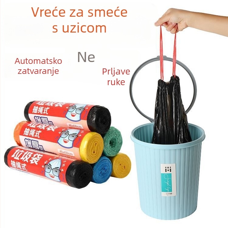 Domaće deblje vrećice za smeće s vrpcom, automatsko zatvaranje, jednokratne, kuhinja, velike veličine