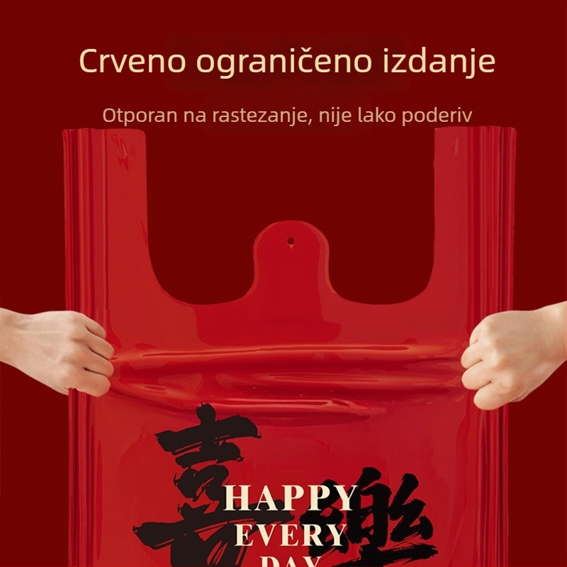 Crvene čvrste plastične vreće za otpad u stilu prsluka, velike tote vreće, jednokratne, PE materijal