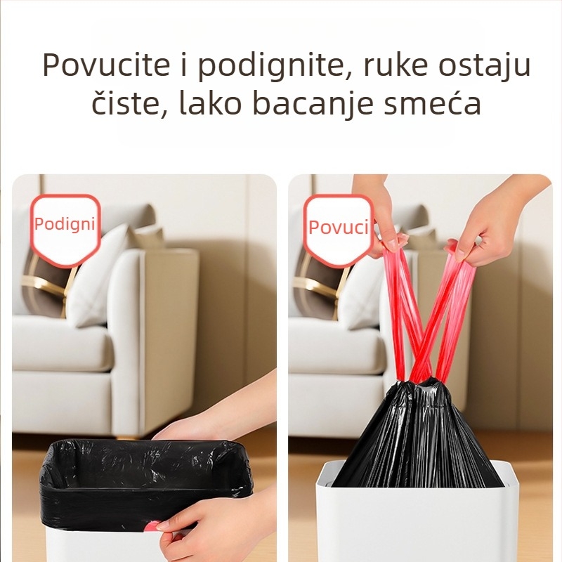 Vreće za smeće sa šnurlom, ekstra debele, velike, crne, za kućanstvo, kuhinju i ured, plastične vreće