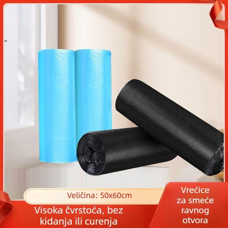 Crne debeli jednokratne vreće za smeće u roli, s ravnim otvorom, 50 × 60 cm