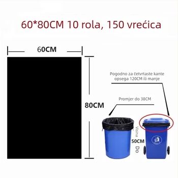 60x80 cm Velika Crna Torba za Otpad, Veliki Kanta za Otpad i Veliki Kanta za Boju, Za Dom i Ured, Ploški Otvor