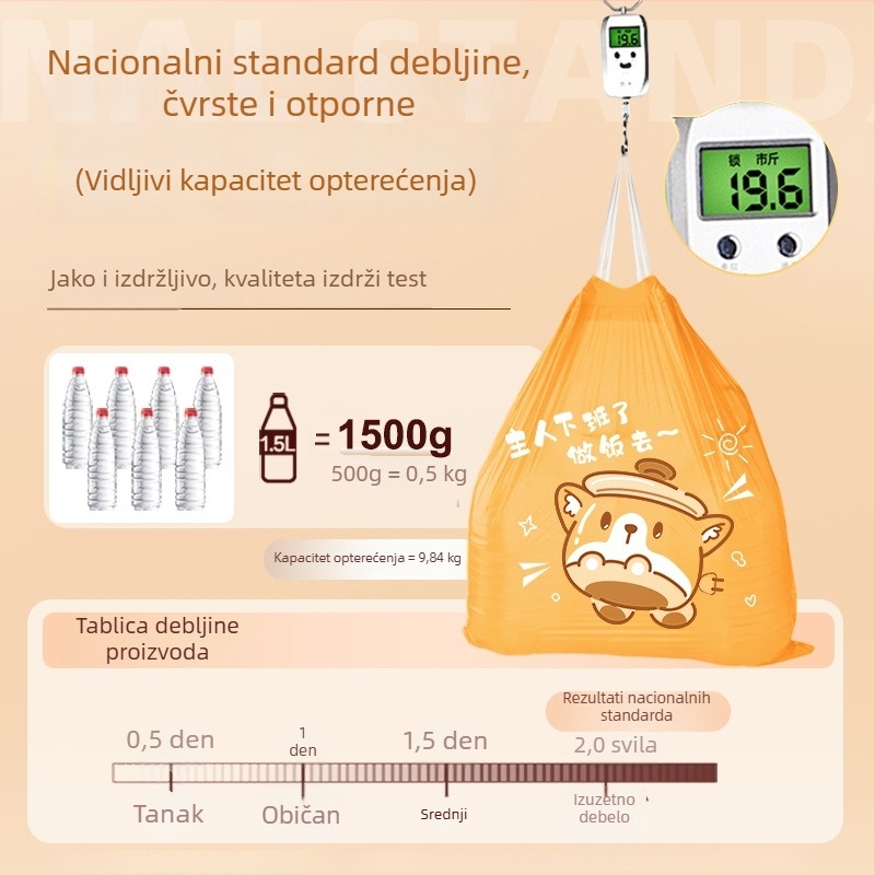 Smeće vrećice s drškom, debelije verzije, za kuhinju, otporne na kidanje, automatsko zatvaranje, otisnjene, debele vreće sa šnrom za kućanstvo