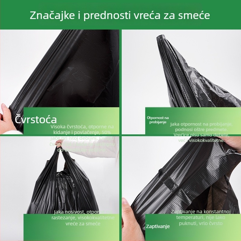 Crne velike jednokratne vrećice za kućne otpadke, kuhinjske, u stilu prsluka, debeli