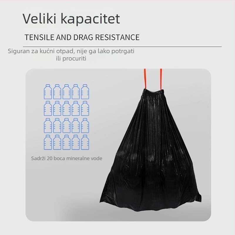 Vrećice za smeće sa šnuralom, bez kidanja, za kućanstvo, velike, debele, s ručkama, za kuhinju, dnevni boravak i ured, plastične vreće