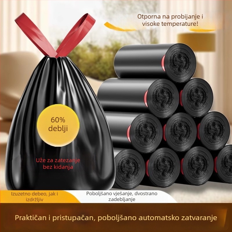 Vrećice za smeće sa šnuralom, bez kidanja, za kućanstvo, velike, debele, s ručkama, za kuhinju, dnevni boravak i ured, plastične vreće