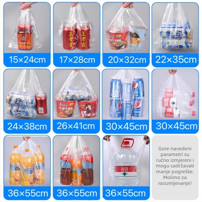 Prozirne PE vrećice u stilu prsluka, jednokratne za ulične prodavače, pakiranje za doručak/dostavu, vrećice za kupovinu, debeli vreći za smeće