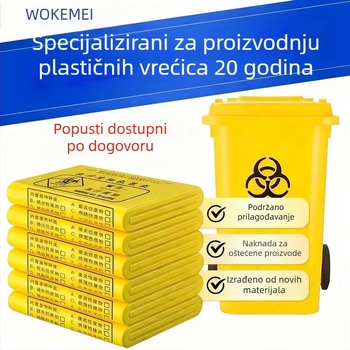 Čvrsta jednokratna žuta vrećica za medicinski otpad za bolnice i klinike, PE vrećica s ravnim otvorom