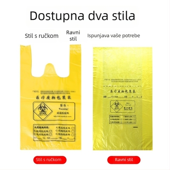 Čvrsta jednokratna žuta vrećica za medicinski otpad za bolnice i klinike, PE vrećica s ravnim otvorom