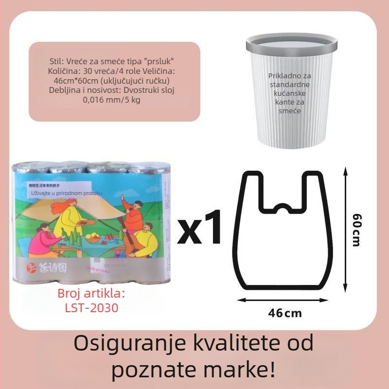 Smeće vreće u vest-stilu, srednje veličine, za kućanstvo, kuhinju i ured — biološki razgradivi PE, kutija od 100 komada