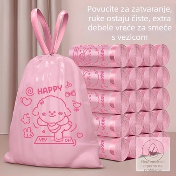 Iceberry ružičaste vreće za smeće s vrpcom, s motivom sretnog psa, ekstra debele, velike, za kućnu upotrebu, dom i kuhinju
