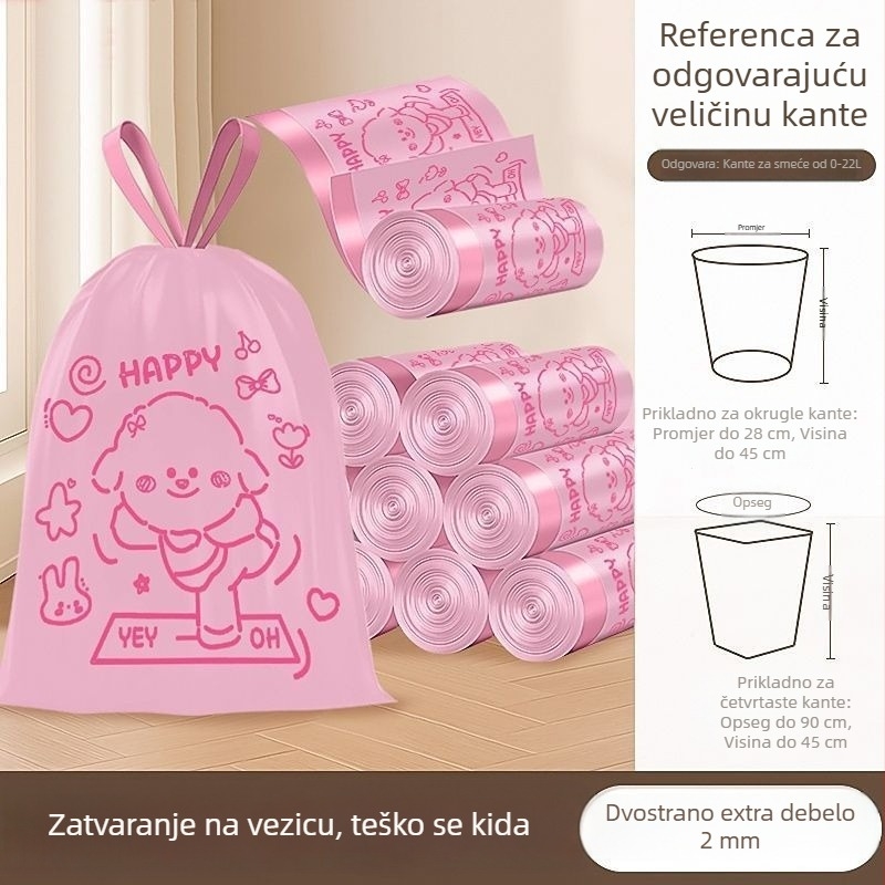 Iceberry ružičaste vreće za smeće s vrpcom, s motivom sretnog psa, ekstra debele, velike, za kućnu upotrebu, dom i kuhinju