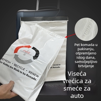 Viseća vrećica za otpad u automobilu, jednokratna, sa samoljepljivim zatvaranjem i lakim za kidanje otvorom, za unutarnju uporaby