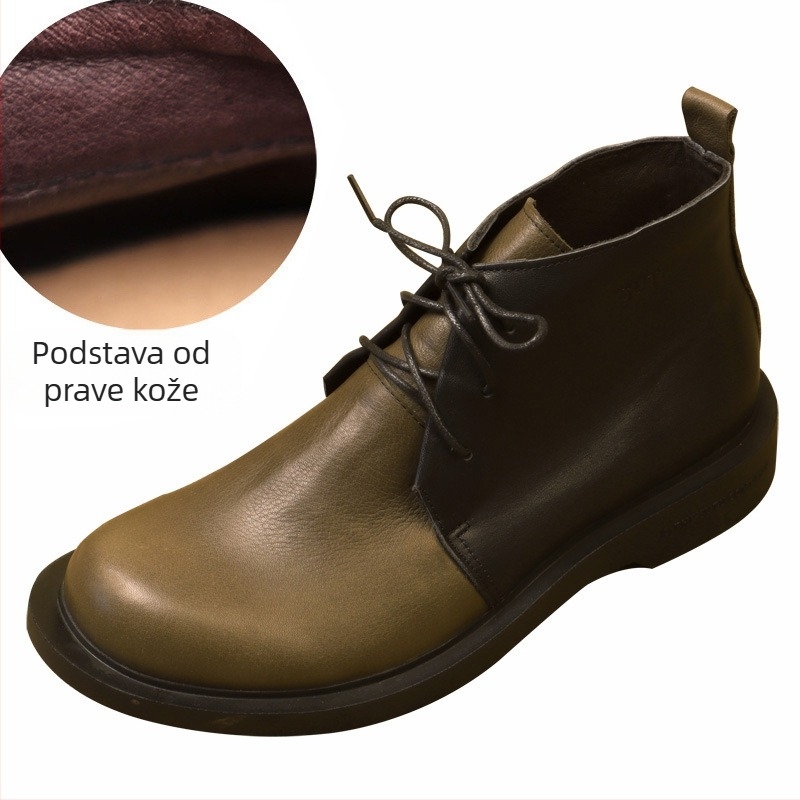 Muške čizme od prave kože u stilu Martens, s fleecem unutrašnjom podstavom, okrugla vrh, vezanje, ručna izrada, gornji sloj teleće kože, za jesen i zimu