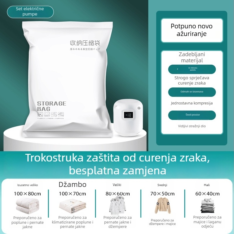 Debljane vakuumske kompresijske vreće za pokrivače i odjeću, veličine XL, M i S, za organizaciju u domu i preseljenje