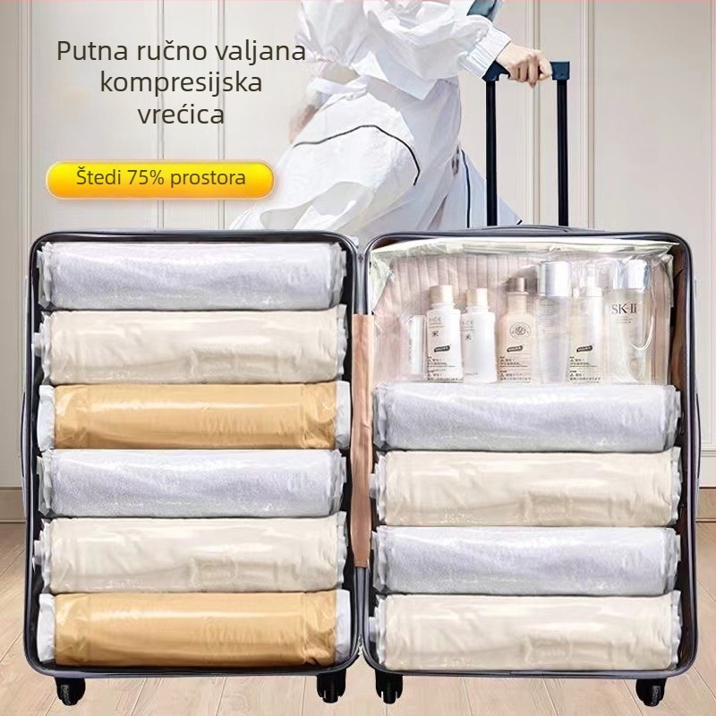 Ručno kotrlana vakuumska vrećica za kućnu upotrebu, bez potrebe izvlačenja zraka, za skladištenje odjeće i jakni s punilom, vodootporna vakuumska vreća za putovanja.