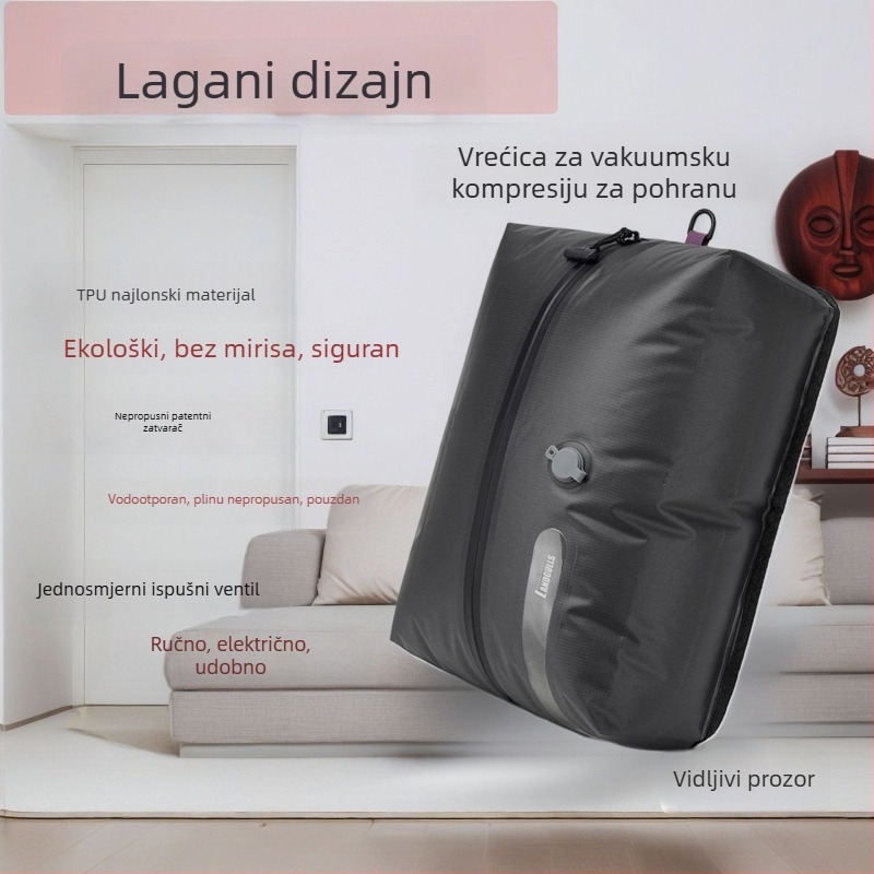 Vakuumska kompresijska vreća za putovanja i prtljagu, dvodjelna za odjeću i obuću, zapečaćena, otporna na vlagu i vodu