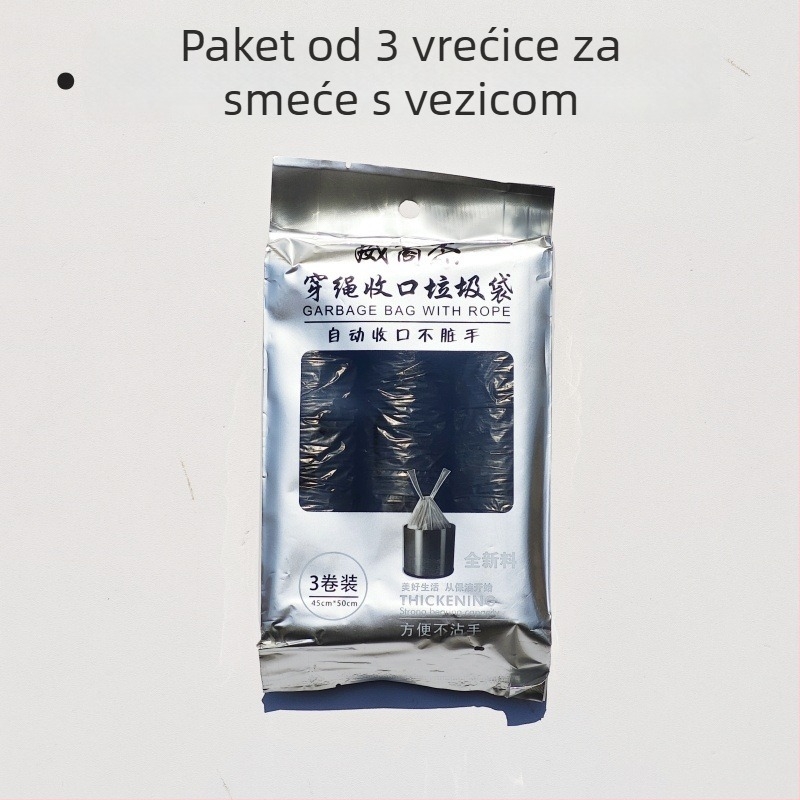 3-komplet kućnih vrećica za smeće s užetom, debeli plastični, crne boje, za kuhinju