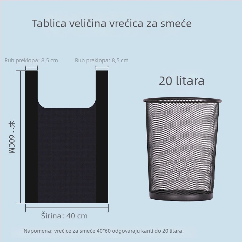 Kuhinjske debele vreće za smeće s ručnim nošenjem, prsluk-stil, veliko pakiranje, 40×60 cm, crne, čvrste plastike vreće