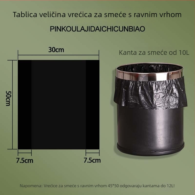 Crne jednokratne plastične vrećice za otpad, 10 L, 45×45 cm, za hotelske sobe i komercijalnu upotrebu, pakiranje od 60 komada