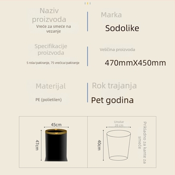 Sodolike vrećice za smeće sa šnuralom, 75 kom., za kućnu upotrebu, debele, izdržljive, jednokratne plastične vrećice