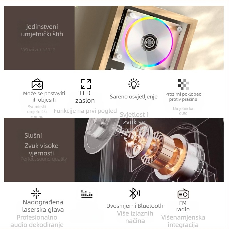 Bayin Box CD player, HiFi stereo, višefunkcionalni, Bluetooth dvosmjerni, reprodukcija USB memorije