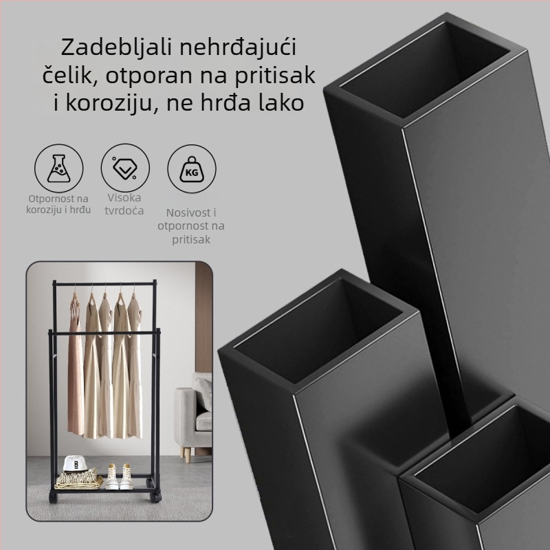 Stalak za sušenje odjeće na kotačićima, japanskog stila, s dvostrukim šipkama, od nehrđajućeg čelika, za balkon i dom