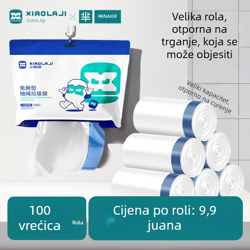 Kućne ekstra velike vrećice za otpad sa vrpcom, otporne na kidanje, 100 komada, PE