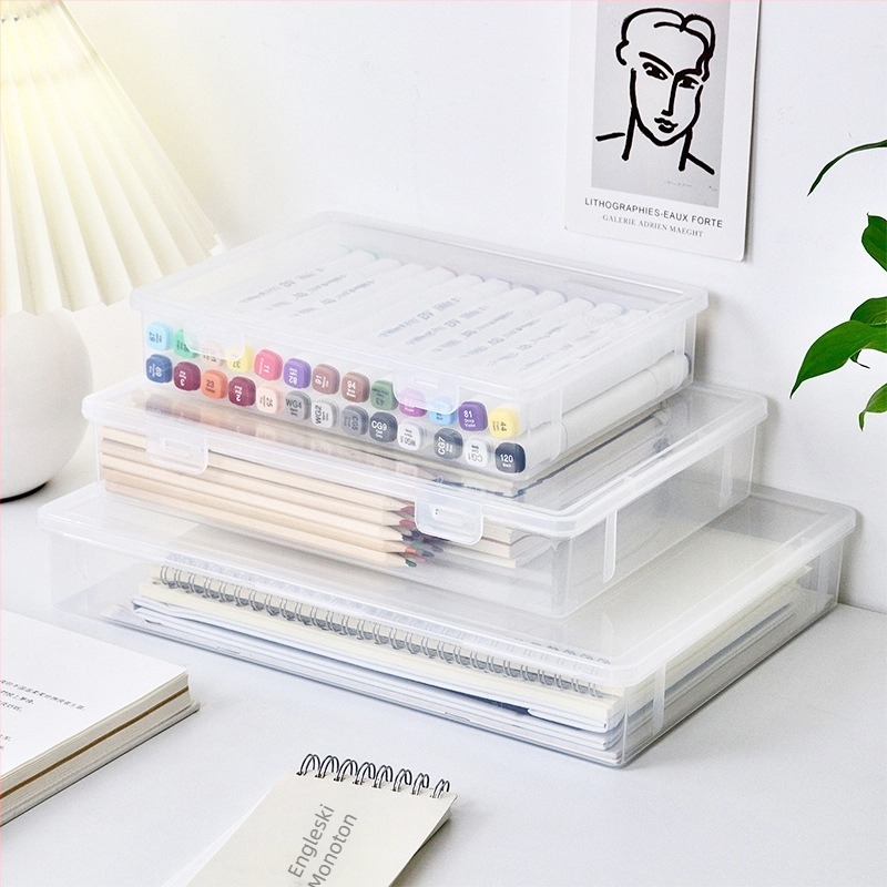 Prozirni plastični organizator za uredske potrepštine, kutija za zaštitu od prašine i organiziranje sitnih predmeta; moderan minimalistički dizajn, zapremina 1,95 L.