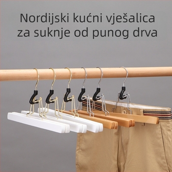Drveni držač za hlače s protivkliznim klipsama za suknje i hlače, kućni ormar