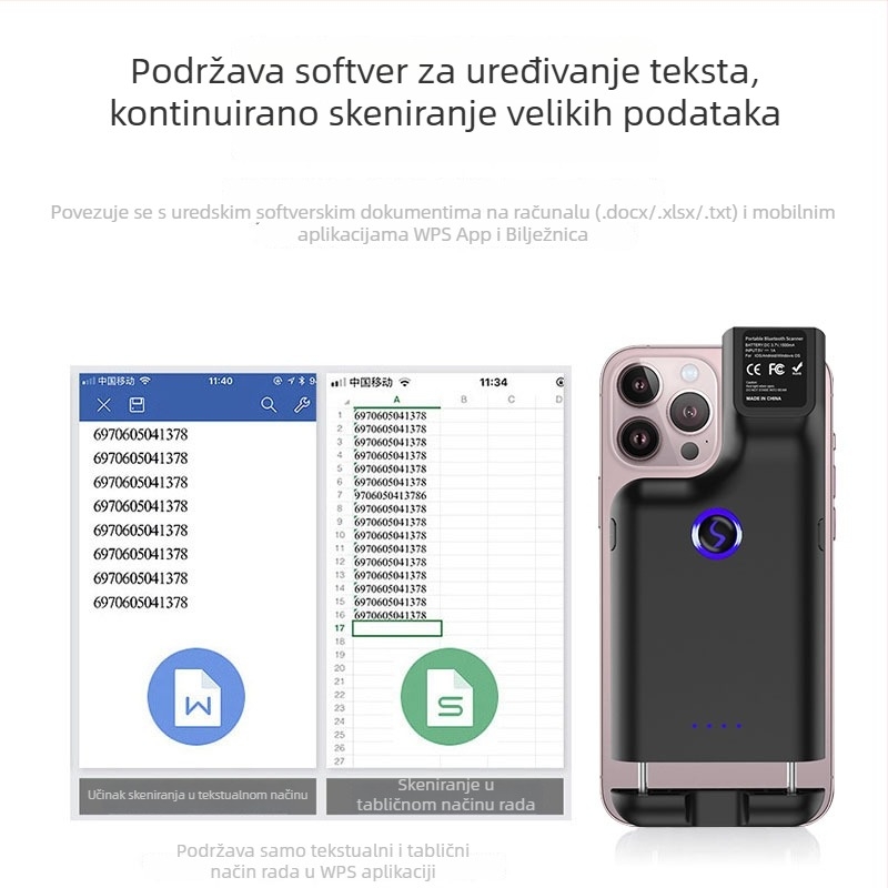 Bluetooth 2D skener kodova s klipom za leđa – mini bežični inventarni skener
