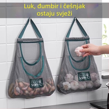Set od dva komada: višenamjenske kuhinjske vrećice za vješanje voća i povrća, skladištenje đumbira i češnjaka, zidna montaža