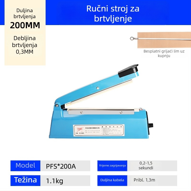 Ručna mašina za zatvaranje plastičnih vrećica – kompaktna za kućnu upotrebu, zatvaranje uz foliju za zatezanje toplinom i rezanje filma