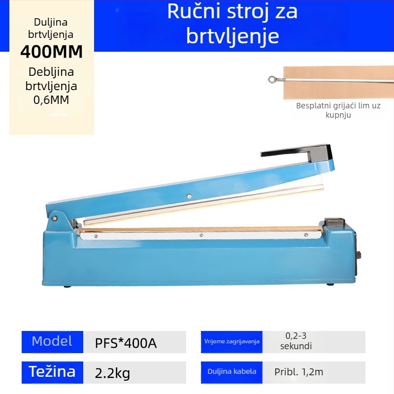 Ručna mašina za zatvaranje plastičnih vrećica – kompaktna za kućnu upotrebu, zatvaranje uz foliju za zatezanje toplinom i rezanje filma