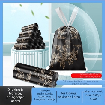 Biljne vrećice za otpad, crne, kućna uporaba, s printom, s ručkama, debeli HDPE