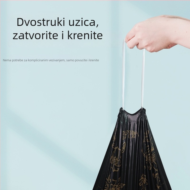 Biljne vrećice za otpad, crne, kućna uporaba, s printom, s ručkama, debeli HDPE