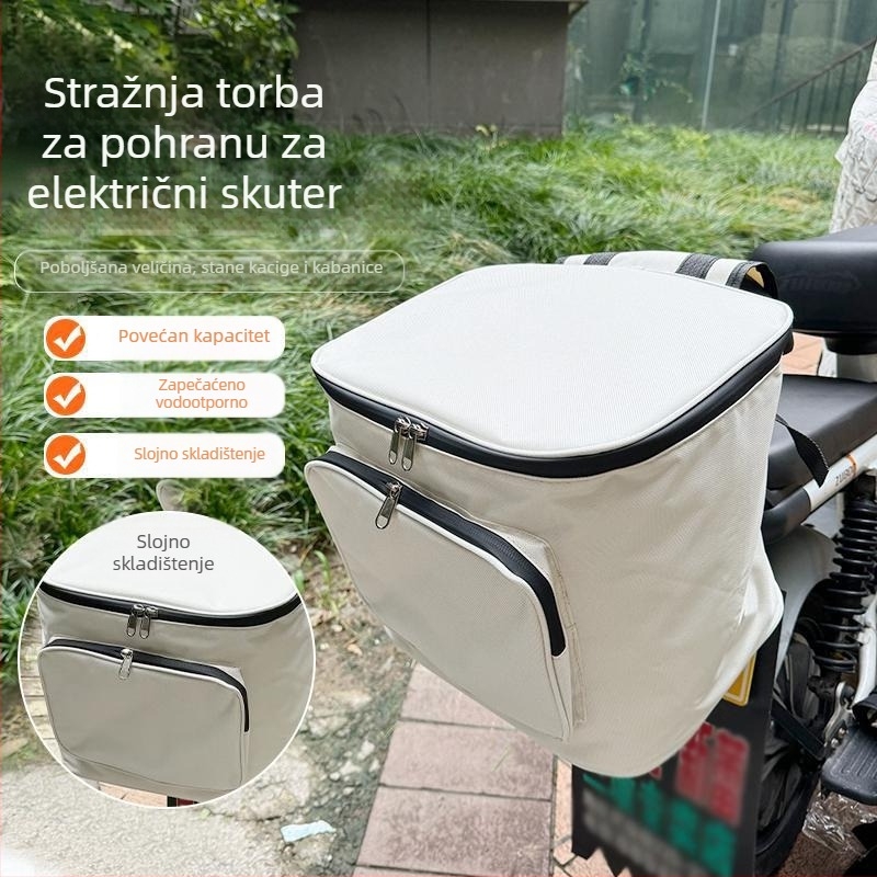 Zadnja viseća torba za električni bicikl – prostor za kacigu, kišnu jaknu i telefon