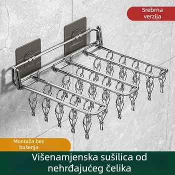 Sklopiva zidna sušilica za odjeću od nehrđajućeg čelika, bez bušenja, s držačem za čarape, za unutarnju upotrebu