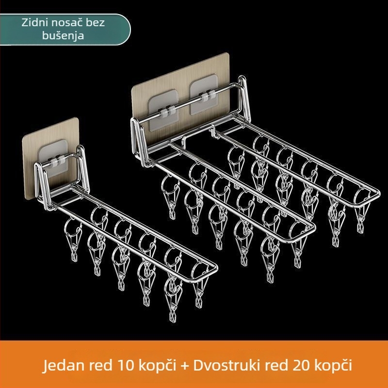 Sklopiva zidna sušilica za odjeću od nehrđajućeg čelika, bez bušenja, s držačem za čarape, za unutarnju upotrebu