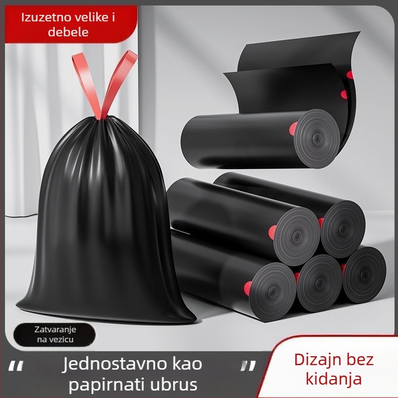 Crne vrećice za otpad bez puknuća, za kućnu i studentsku upotrebu, s ručkama, debeli jednokratni plastični vrećice za kuhinju