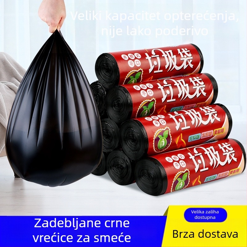 Crne jednokratne vrećice za kuhinju, deblje, 60×80 cm, s perforiranim trganjem i ravnim otvorom