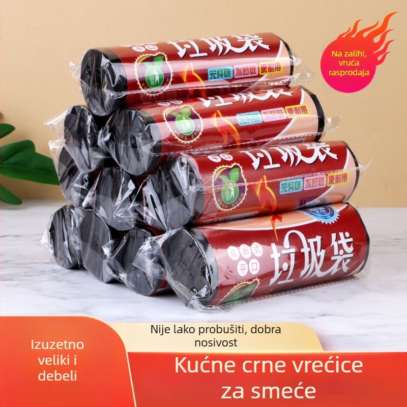 Crne jednokratne vrećice za kuhinju, deblje, 60×80 cm, s perforiranim trganjem i ravnim otvorom