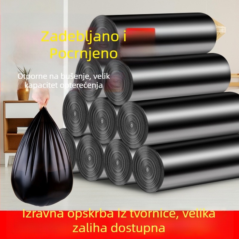 Crne jednokratne vrećice za kuhinju, deblje, 60×80 cm, s perforiranim trganjem i ravnim otvorom