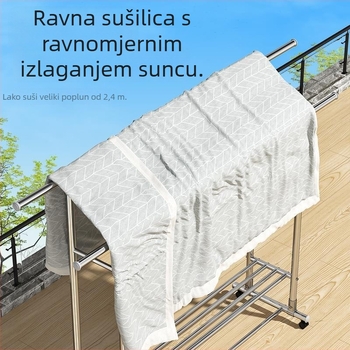 Stalak za sušenje rublja od nehrđajućeg čelika s dvostrukim stupovima, podni, sklopni, teleskopski, za balkon
