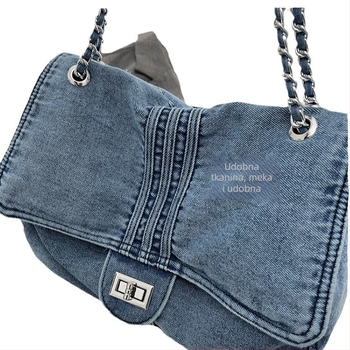 Velika ženska torba od denima s lancem remenom, korejskog stila, svestrana torba za nošenje preko ramena ili kao crossbody torba