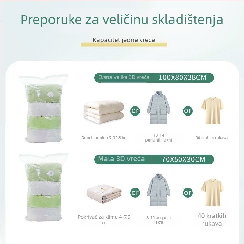 Putni organizator odjeće s trodimenzionalnim zatvorenim vrećama za skladištenje, bez vakuuma