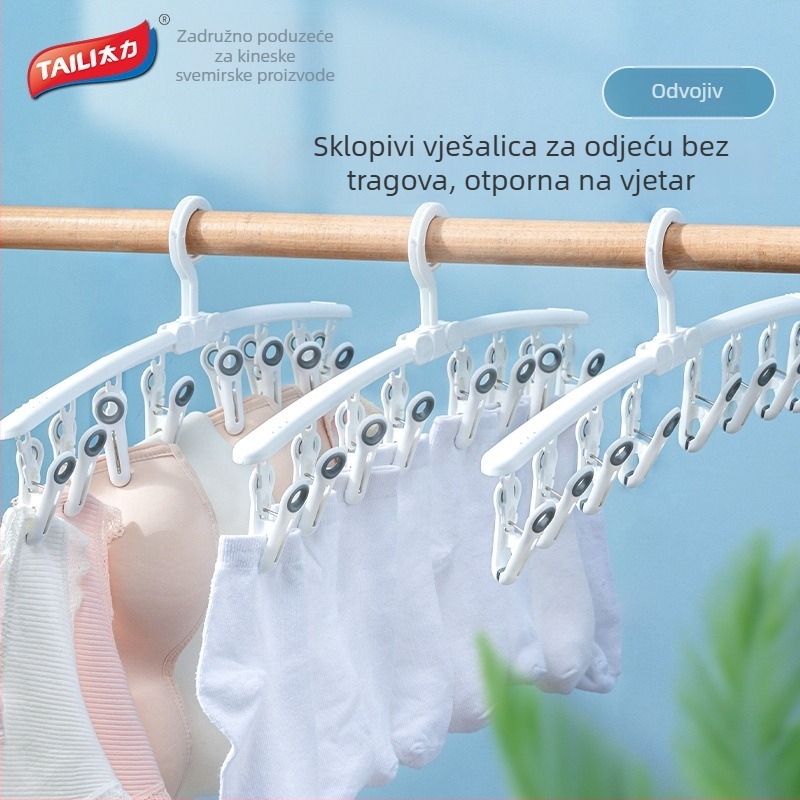 Taili sklopivi stalak za sušenje odjeće s višestrukim klipsama, za studentski dom, za donje rublje i čarape, višefunkcionalan