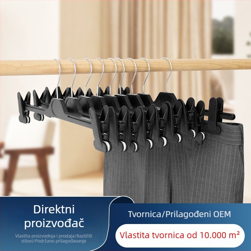 Produžna vješalica za hlače s plastičnim klipovima za hlače i suknje — višenamjenski klip za odjeću