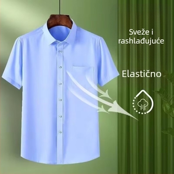 Muška košulja Ice Silk – poslovna formalna kratkih rukava s džepom, plavo-bijela