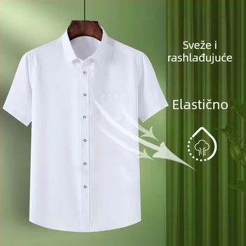 Muška košulja Ice Silk – poslovna formalna kratkih rukava s džepom, plavo-bijela